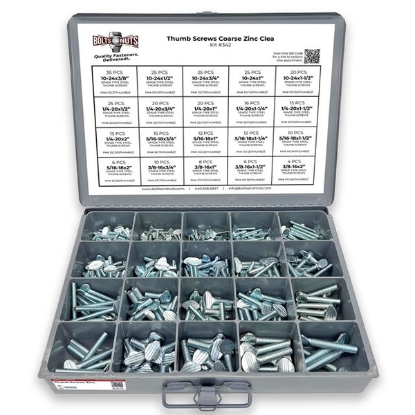 Boltsandnuts.Com Spade Type Thumb Screws Zinc Clear Assortment - 325 PCS Assortment Kit #342 - main